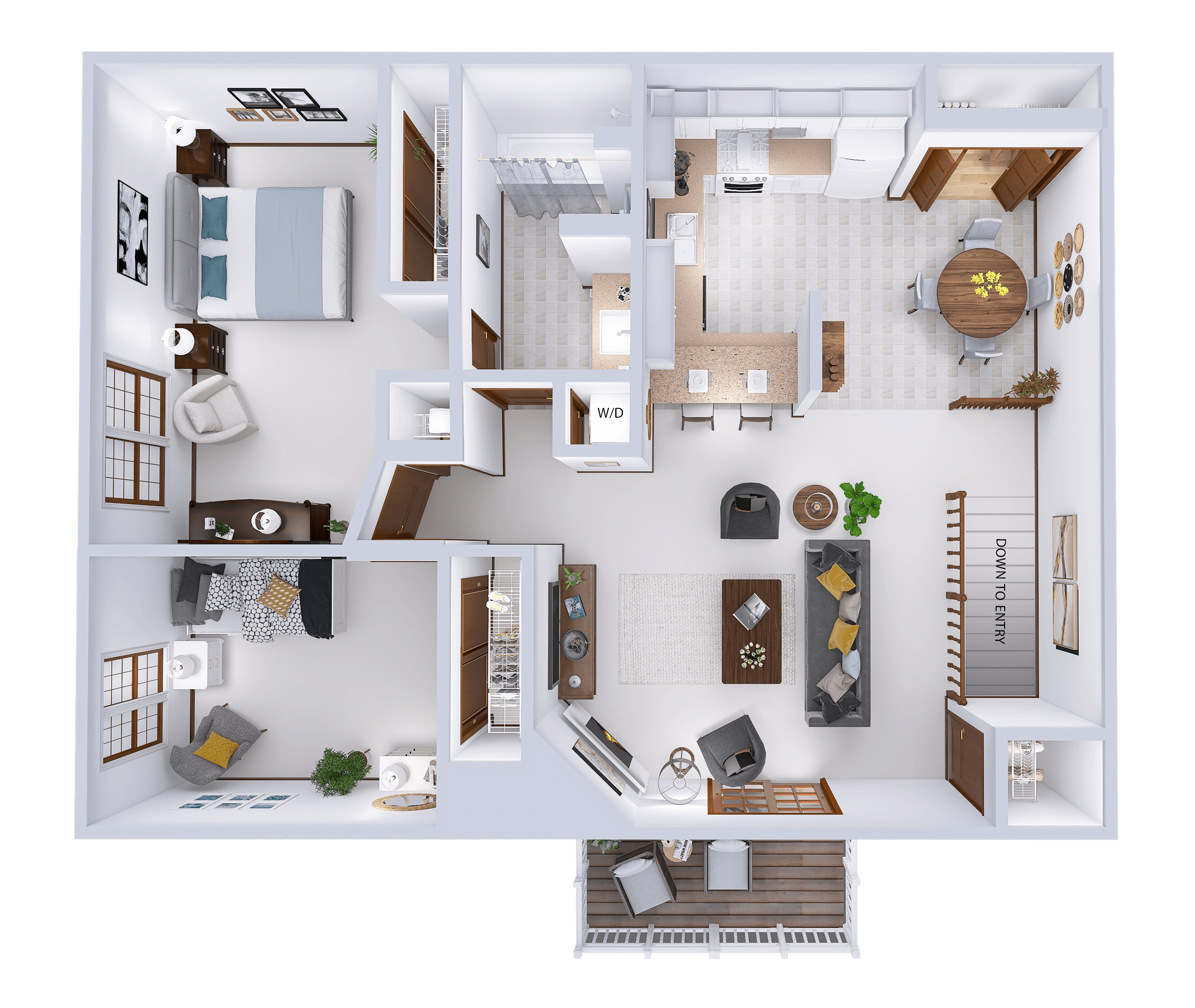Floor plan for 2 beds, 1 bath, 986 sqft